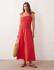 Esmée tie straps shirred waist beach midaxi dress in red