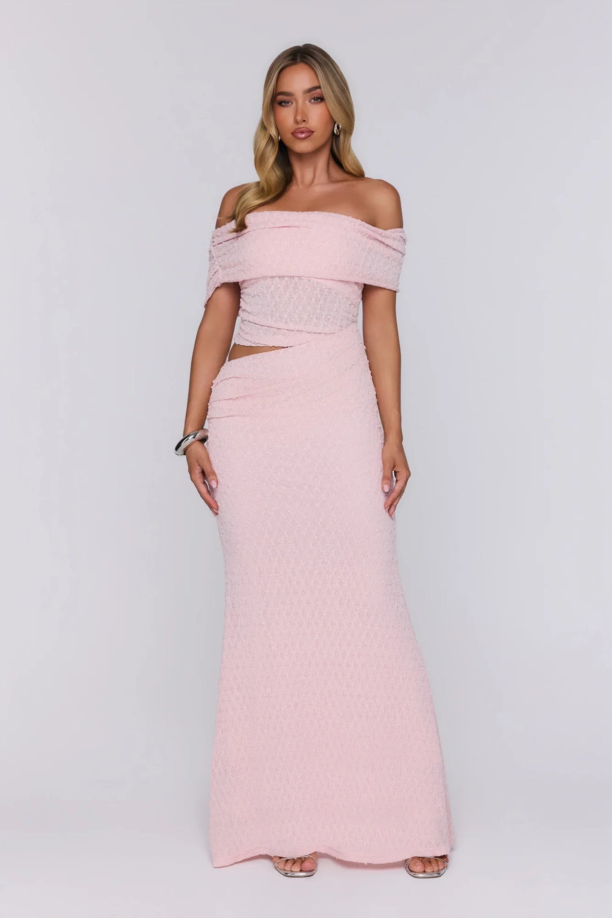 Easy Energy Off Shoulder Maxi Dress Pink