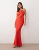square neck satin and chiffon mix maxi dress in coral