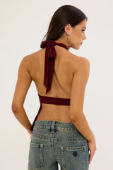 Luck & Trouble Rylan High Neck Jersey Top Burgundy