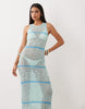 Kiwi & Co floral open crochet high neck sleeveless midaxi beach dress in blue