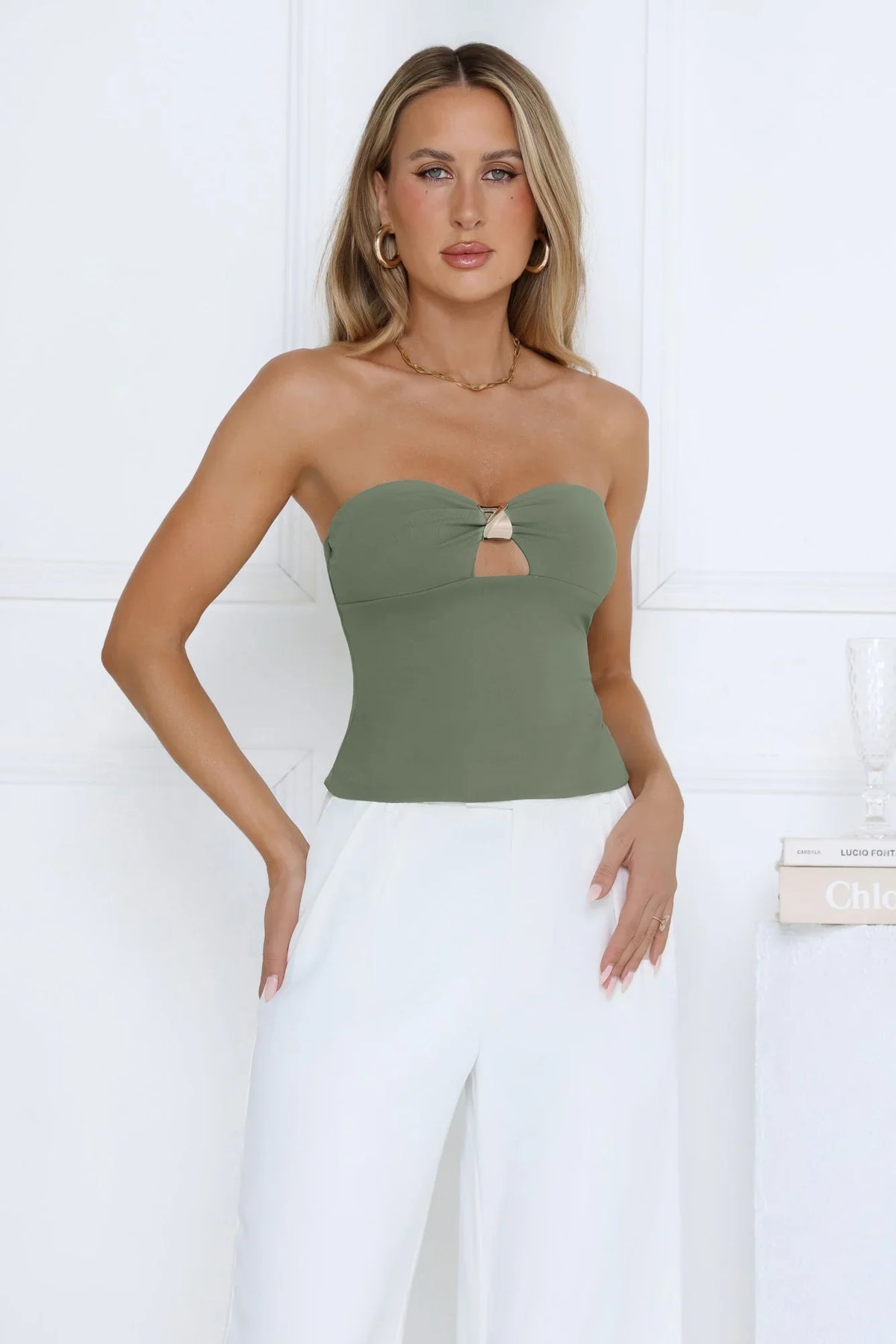In the Sunlight Strapless Top Khaki