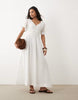 smock maxi dress with techy fabric with shirred waist in white