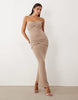 Wanderdoll Pia bandeau ruched hotfix maxi dress in mocha