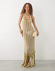 Tara tassel macramé beach maxi dress in lime stripes
