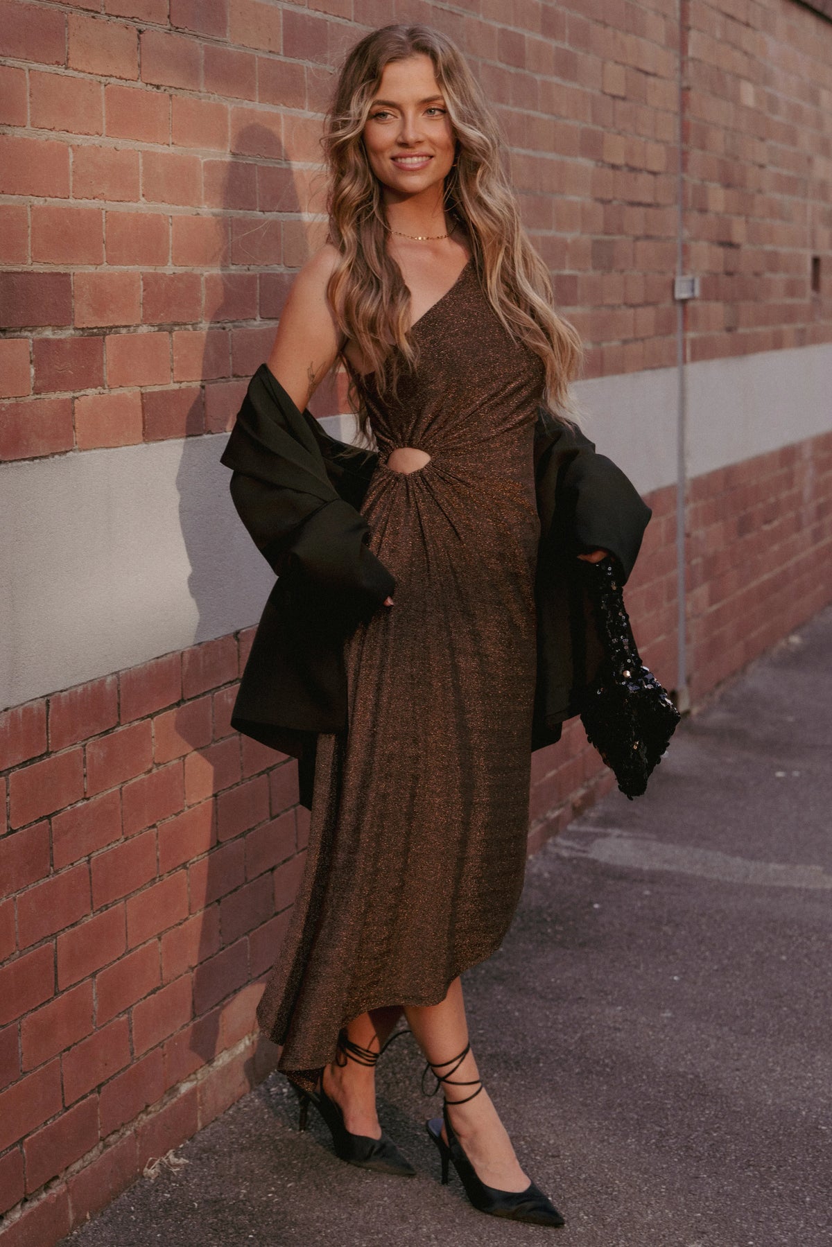 Emma One Shoulder Midi Dress - Vintage Gold
