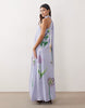 ARRANGE botanical floral embroidered one shoulder maxi dress in dusky blue