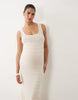 Mamalicious Maternity square neck jersey crochet midi dress in cream and multi color stripes
