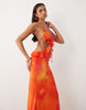 Wanderdoll Lola halterneck ruffle cut out detail maxi dress in pink ombre