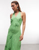 Reclaimed Vintage Limited Edition halter neck midi dress with scarf detail and embroidery in green