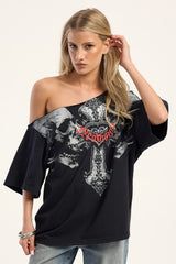 Neovision Reckoning Off Shoulder Relaxed Tee Black