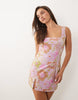 Missy Empire sequin square neck side split mini dress in multi flower print