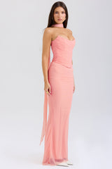 peach strapless corset with neck scarf