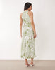 VILA racer neck satin midi dress in pale green floral print