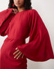 matte satin batwing bias waisted maxi dress in red
