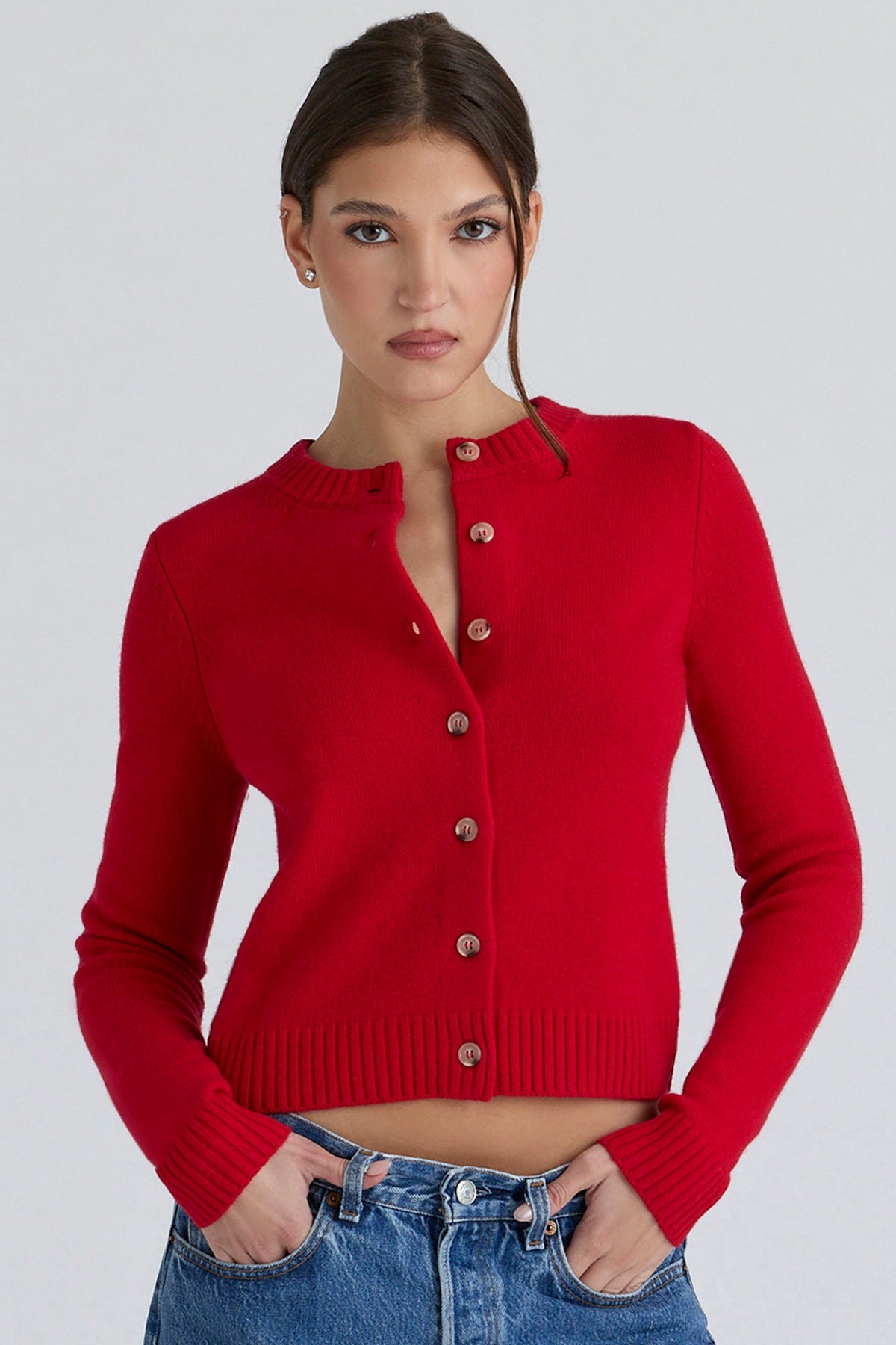 red cashmere + merino wool cardigan