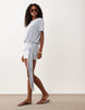 T-shirt mini dress with tie detail in light blue and white stripes