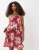 Mango Teen ruffle halterneck mini dress in red floral print