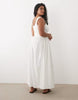 Curve scoop ribbed bodice with poplin skirt midi dress in white
