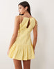structured cotton sateen tie bust dropped waist mini sundress in butter yellow