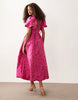 Sister Jane Pomegranate jacquard scoop neck puff sleeve maxi in bright pink