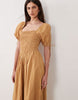 Wednesday's Girl shirred balloon sleeves midaxi dress in mustard stripes