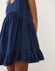 denim v neck tiered smock dress in mid blue