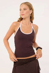 L&t Contrast Bind Halter Top Brown