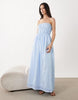 SNDYS linen blend bandeau shirred detail maxi dress in baby blue