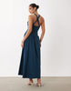 crinkle built up cross back midi dress in navy
