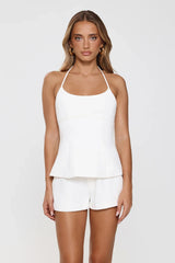Modern Preppy Tailored Halter Top White