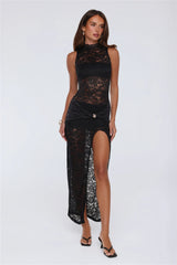 Lush Desire Sheer Lace Maxi Dress Black