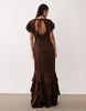 Pretty Lavish devore frill sleeve maxi dress in brown