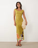 boat neck midi placement print dress