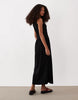 rib mix midi dress with drop waist in black