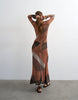 Topshop knit abstract mesh long sleeve maxi dress in burnt orange