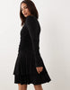 Nobody's Child Petite Yuki round neck drop waist ruched detail mini dress in black