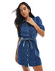 ONLY belted denim mini dress in mid blue wash