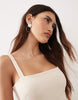 ARRANGE premium waisted dress with puffball hem in ecru