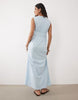 ruched bodice plunge maxi dress in dusty blue