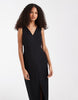 V-neck column midi dress with double slit in black