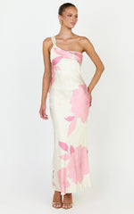 Eve Midi Dress - One Shoulder Slip Dress in Butter Floral