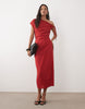 Mango linen mix asymmetric maxi dress in red