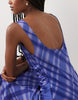 Mango boat neck short sleeve maxi dress in blue plaid