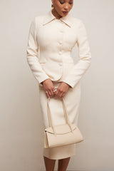 cream boucle pencil midi skirt