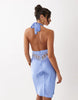 Lioness Solana satin sheer lace panel detail halterneck awkward length dress in baby blue
