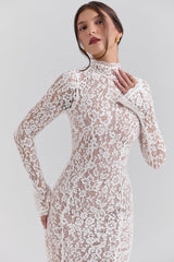 vintage ivory lace fitted midi dress