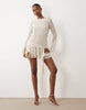 Oh Polly high neck draped backless cowl back mini dress in ivory polka dot