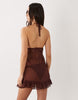 Miss Selfridge beach chiffon halterneck mini dress with embellishment in chocolate