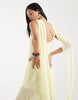 TFNC Bridesmaid chiffon sheer scarf detail maxi dress with sheer skirt in butter lemon